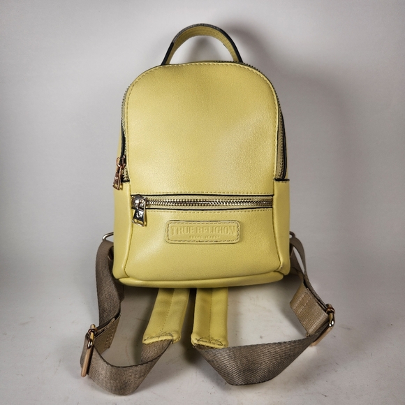 TRUE RELIGION Horseshoe Mini Backpack Yellow Padded Straps School Vegan Handbag main image 5